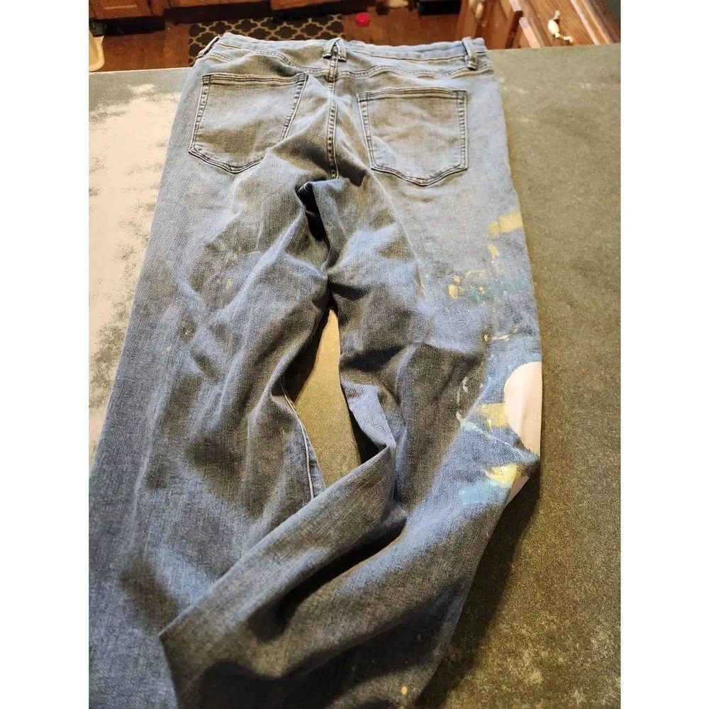 Good American hand painted moon good Flare Jeans sz 16